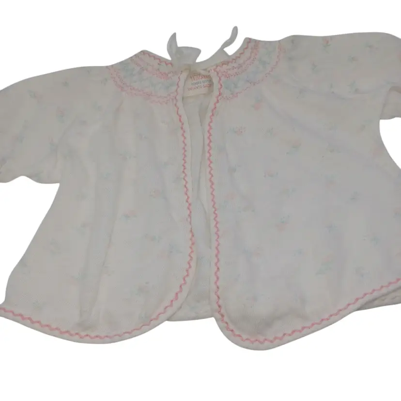 Vintage Baby Jacket Wilson Combed Cotton Infants Sacque pink trim 1940s