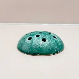 Aqua Blue 12 Hole Ceramic Flower Frog/Taper Candle Holder