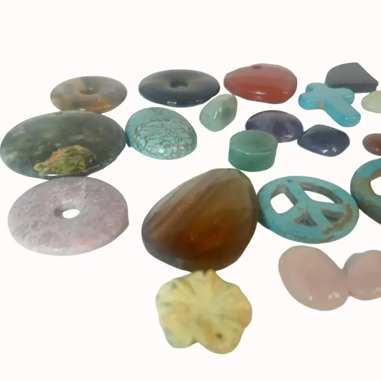 Assorted Polished Cabochon Gemstone Beads & Charms Jewelry Making Bundle Lot