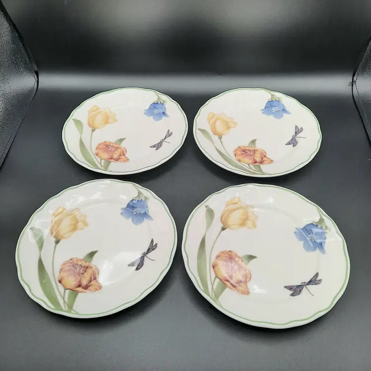 Epoch Exclusives Summer Meadow Floral Butterfly Salad Dessert Plates Set of 4