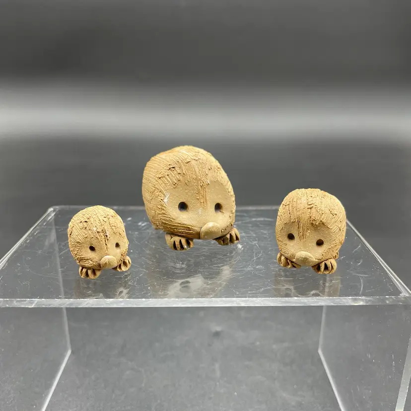 Miniature Clay Art Pottery Hedgehogs Set of 3 Handmade Figurines
