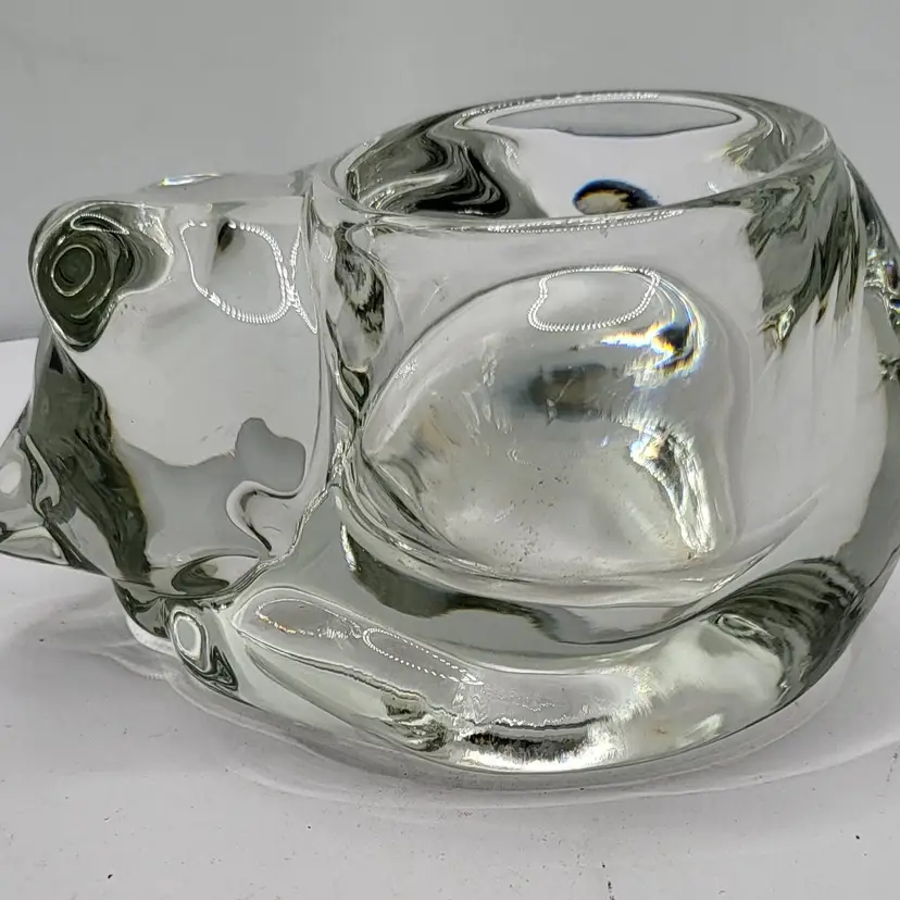 Vintage Clear Indiana Glass Glass Cat Candle Holder 4.5" x 2.5"