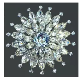 Vintage Sparkling Clear Crystal Swarovski Brooch 2.5” Diameter 1950 ish