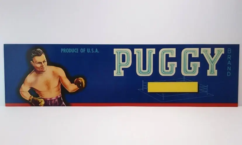 Puggy Brand Shirtless Man With Boxing Gloves Crate Label Original 1950's Boxer