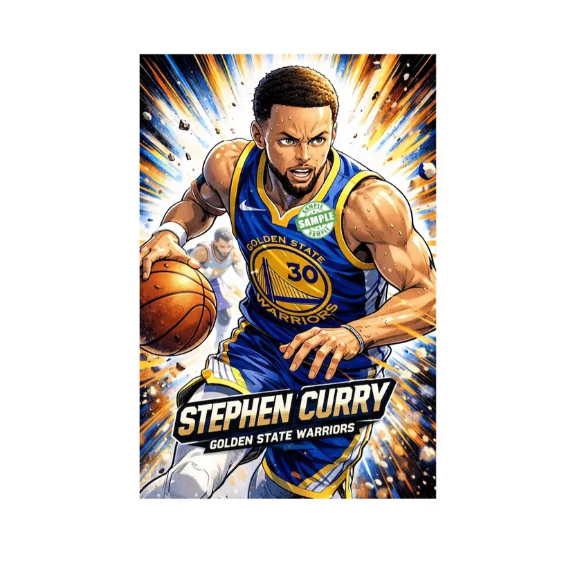 Stephen Curry Golden State Warriors NBA Basketball 4x6 Art Print Manga Style NEW