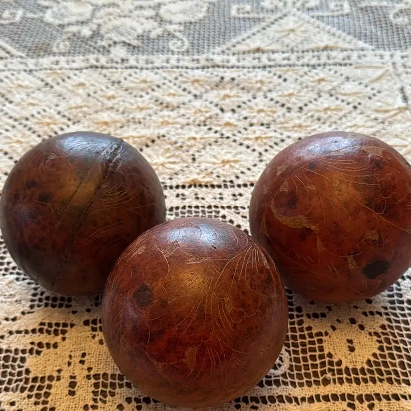 Set Of 3 Red Clay Meditation Spheres