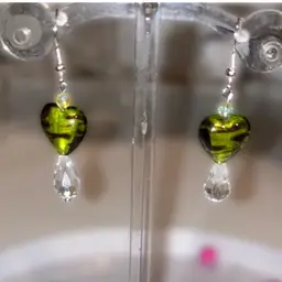 2” Drop Glass Heart Earrings! 925 Stamped  Fish Hooks.  Made By Me! Handmade!