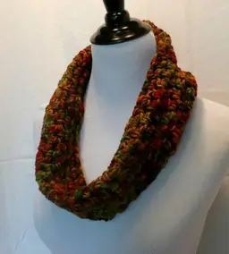 Handmade Crochet Chunky Autumn Fall Colors Cowl Neck Infinity Scarf 6" x 30"