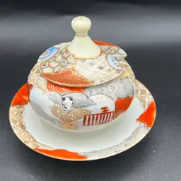 Antique Nippon Moriage Satsuma Sugar Bowl with Saucer READ