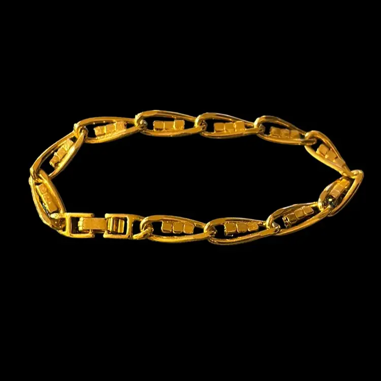 Gold Tone Link Bracelet With Rhinestones In The Links