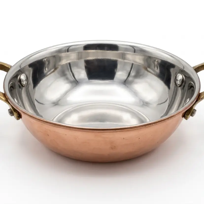Small Stainless Steel And Copper Serveware Indian Karahi Wok Bowls
