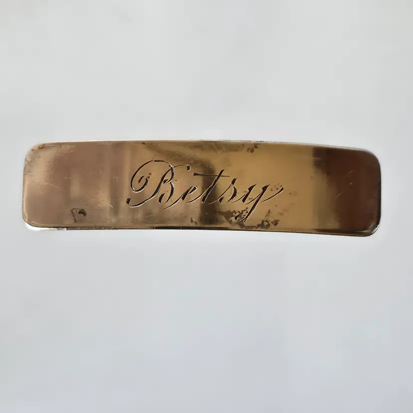 Vintage Sterling Silver Gold Vermile Hair Clip Engraved Betsy