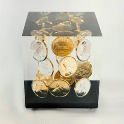 Lucite Paperweight With 1972 Pennies