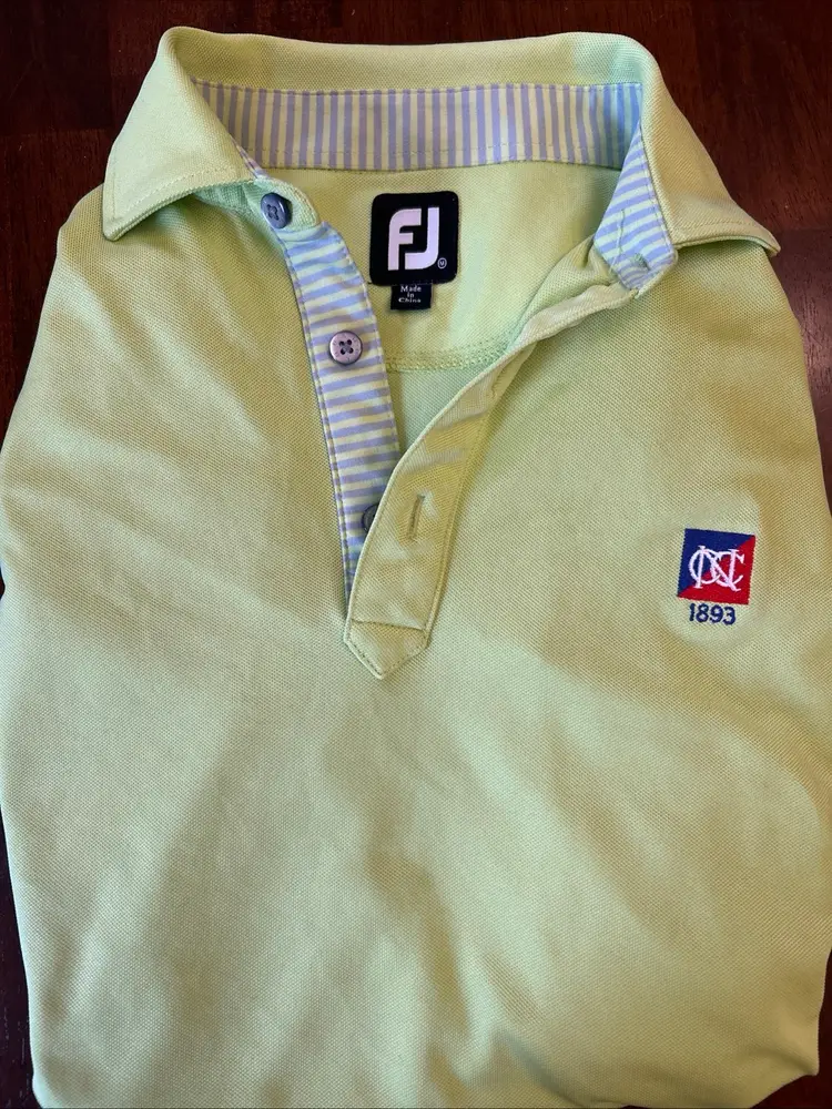 Lime Green Foot Joy Newport Country Club Golf Polo 1893 Purple Stripes On Collar