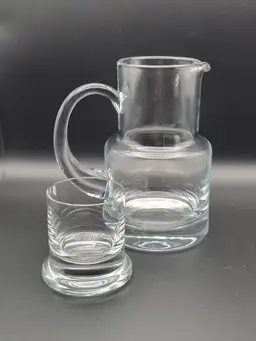 Tiffany and Co Crystal Bedside Water Pitcher and Glass -Tumble Up