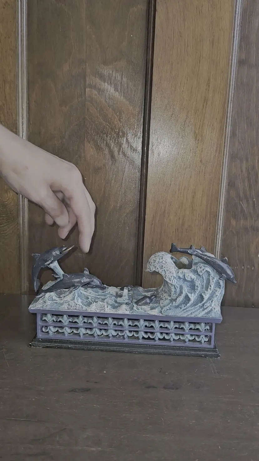 Vintage Bits & Pieces Cast Iron Mechanical Bank Dolphins At Play Coin Bank Works