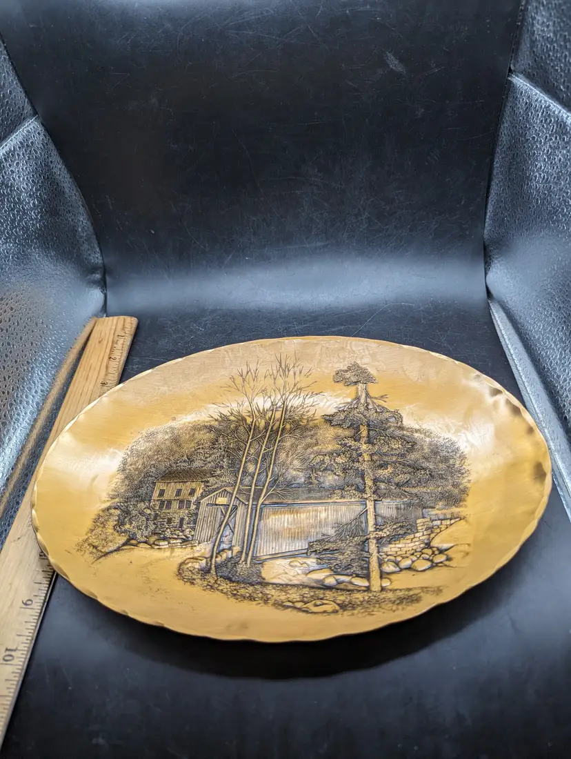 Vintage Wendell August Forge Hammered Bronze Covered Bridge Decorative Plate