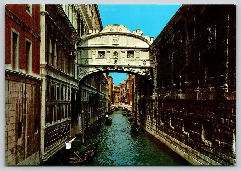 Postcard Bridge of Sighs Venice Italy Gondolas in the Canal