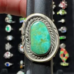 Vintage Native American Green Turquiose Sterling Silver Ring Size 6