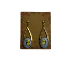 Gold-toned Pieced Earrings With Butterfly Ceramic Insert 2” Hang