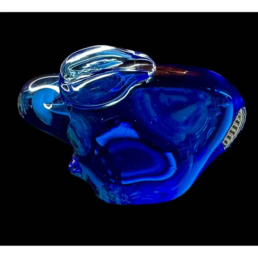 Large Cobalt Blue Glass Paperweight Rabbit Or Bunny - Modern Lines, Very Heavy!