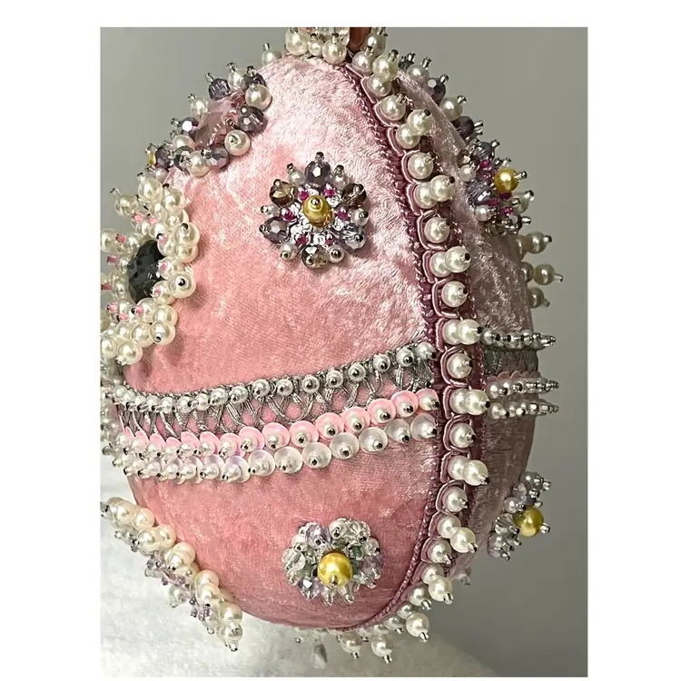 Handmade Vintage Style Push Pin Easter Egg Ornament Pearls Sequins Beads 6 in Height