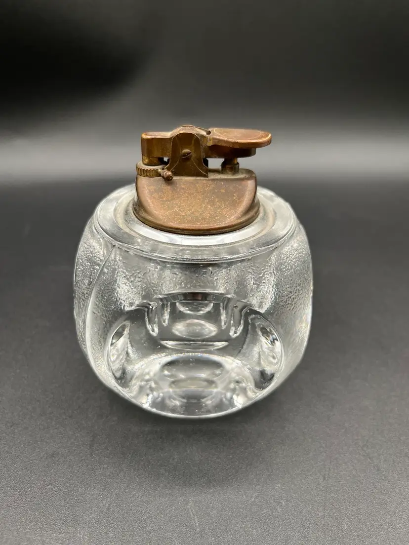 Vintage Flame Crest Clear Square Pinched Art Glass Japanese Table Lighter 4.5” 🧊