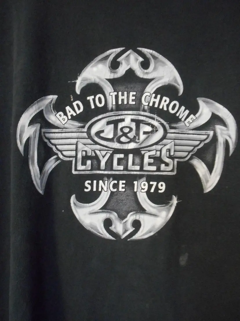 Well Worn Black Bad to Bone J&P Cycles Sz XXXL Gildan Tag double sided Tshirt