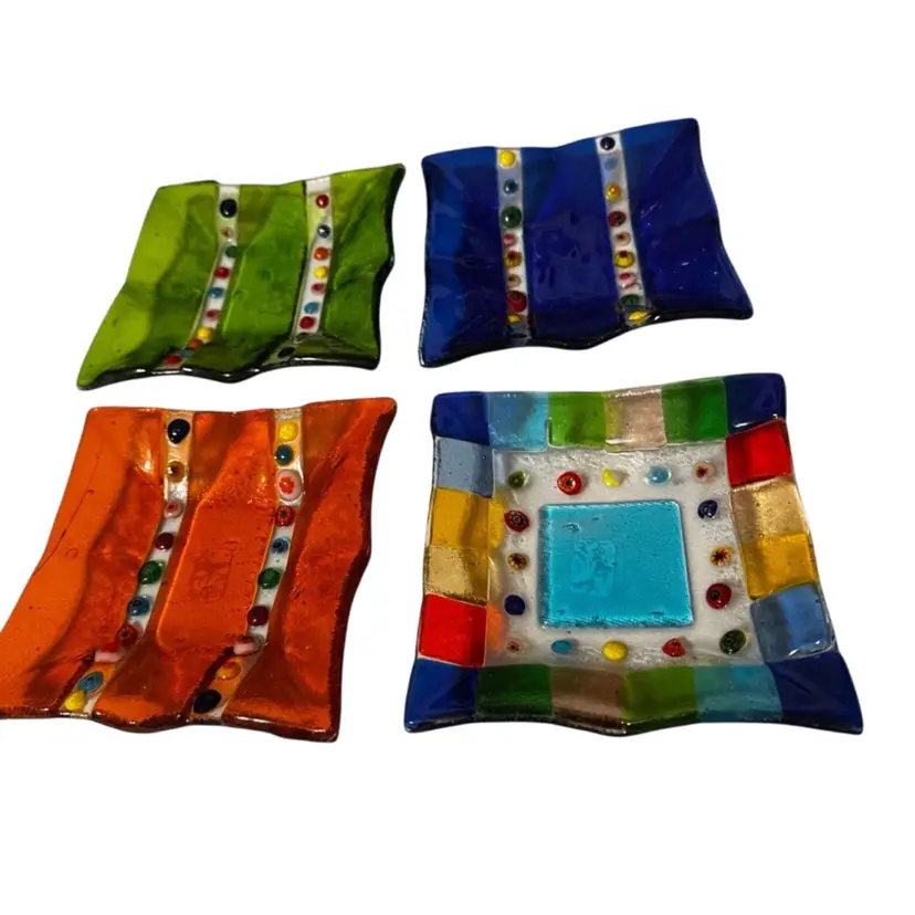 Vintage Murano style fused art glass trinket dishes