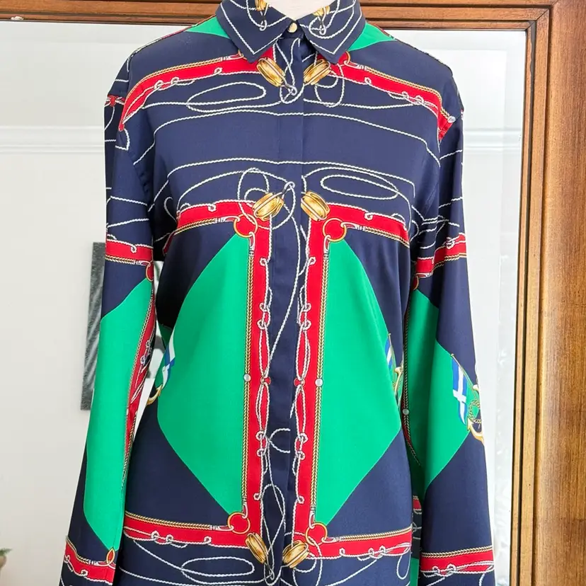 Rare Lauren Ralph Lauren 90’s Nautical Button- down Blouse Size  Large