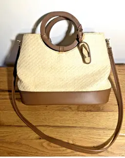 vintage etienne aigner straw/leather large handbag/shoulder bag