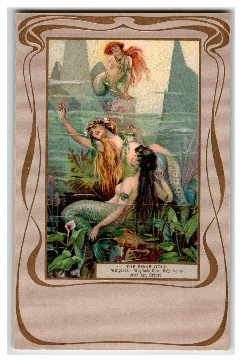 Raphael Tuck Rhine Gold Mermaids Fantasy Postcard Wagner Opera Art Nouveau