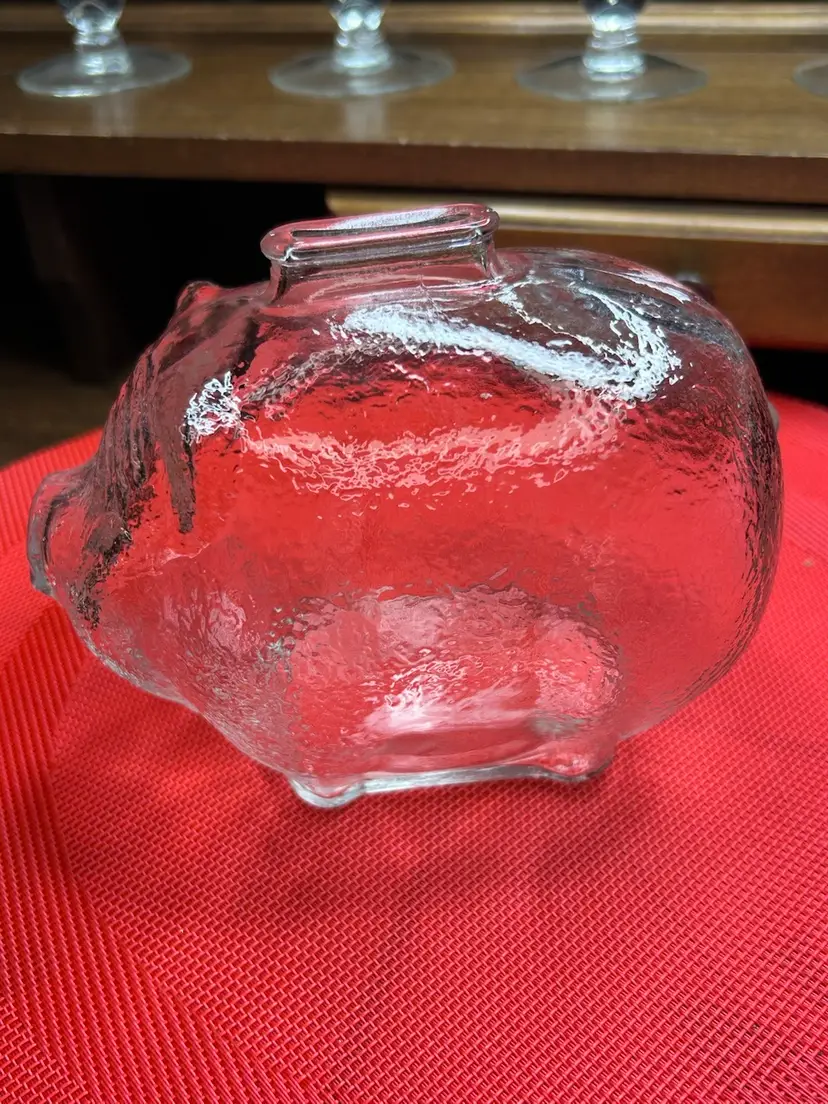Vintage Large Anchor Hocking Clear Glass Piggy Smash Bank