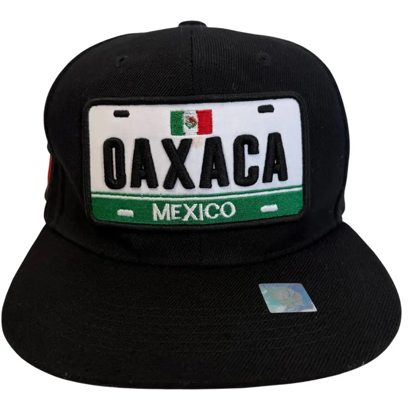 OAXACA Mexico State License Plate Embroidered Flat Brim Black Unisex Snapback