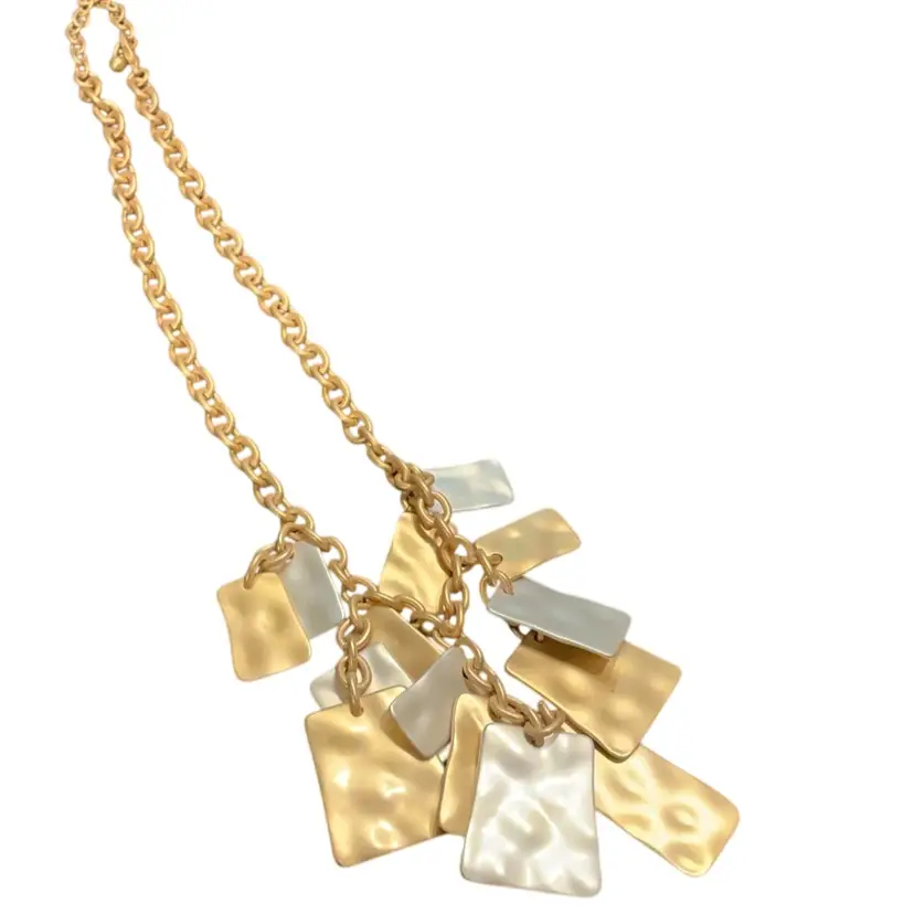 Brushed Gold And Silver Rectangle Dangle Necklace.