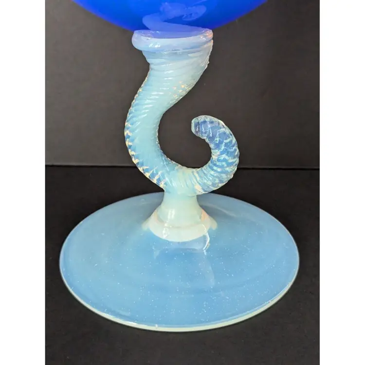 Empoli Stelvia Romantica Blue Opaline Glass Vase With Twisted Hook Stem 13" High