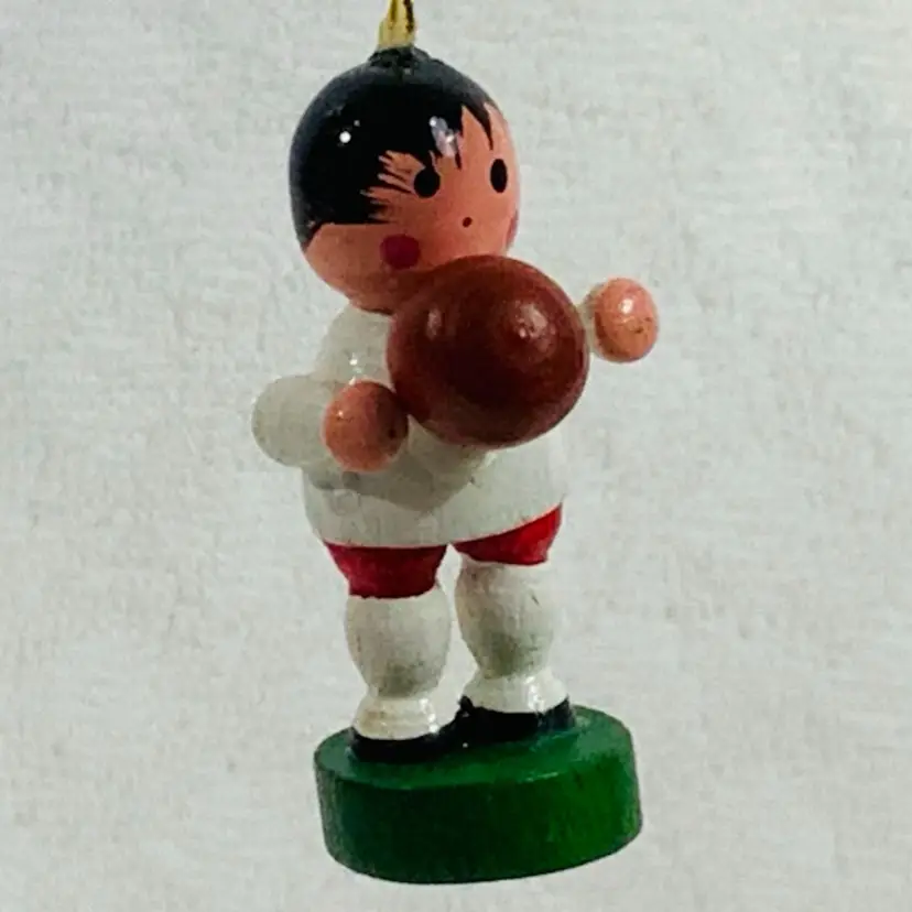 Handmade Wooden Ball Players Vintage Christmas Ornament Approximately .75” Diameter And 2”Tall