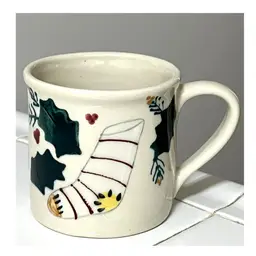 Hartstone Pottery Hand Painted Christmas Gingerbread Man Stocking Ornament Coffee Tea Mug 3.5 in Height