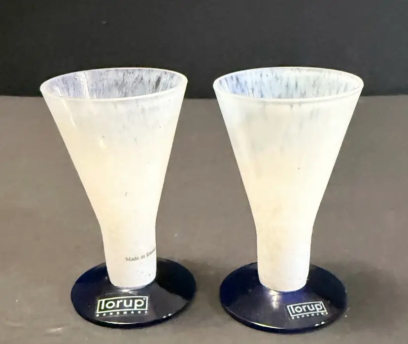 Vintage Lorup White Speckled Cobalt Blue Base Cordial Drinking Glass MCM Barware