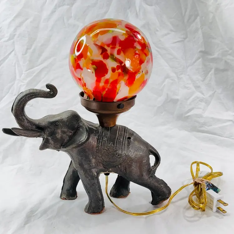 Vintage Marriage Home Made Elephant Lamp As Is