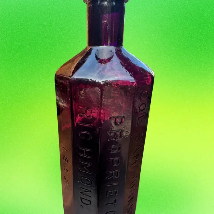 Col. Sam Johnson 8” X 2 3/4” D. - A. Lancaster Indian Vegetable Jaundice Bitters Purple Bottle