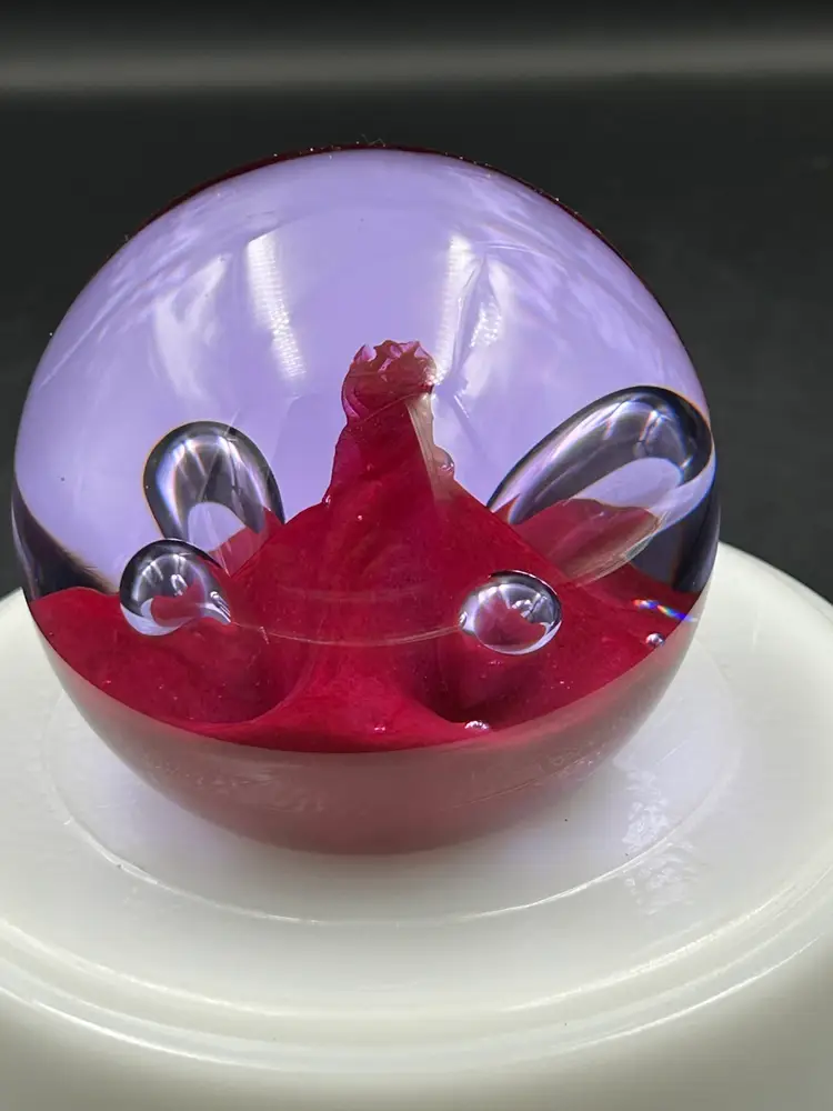 Caithness Scotland Red Moonflower Art Glass Paperweight Signed