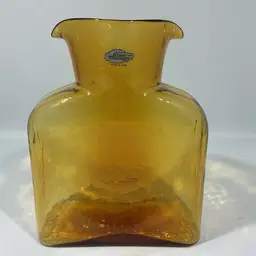 BLENKO Handcraft Art Glass Double Spout Water Carafe Pitcher Amber W/Sticker