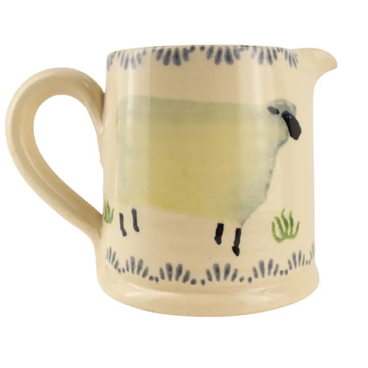 Handmade Studio Pottery Eder Primitive Folk Art Sheep Handpainted Ceramic Creamer