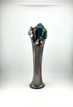 Vintage Fenton Cobalt Carnival Swung Glass Vase 3”x 10.5” *READ*