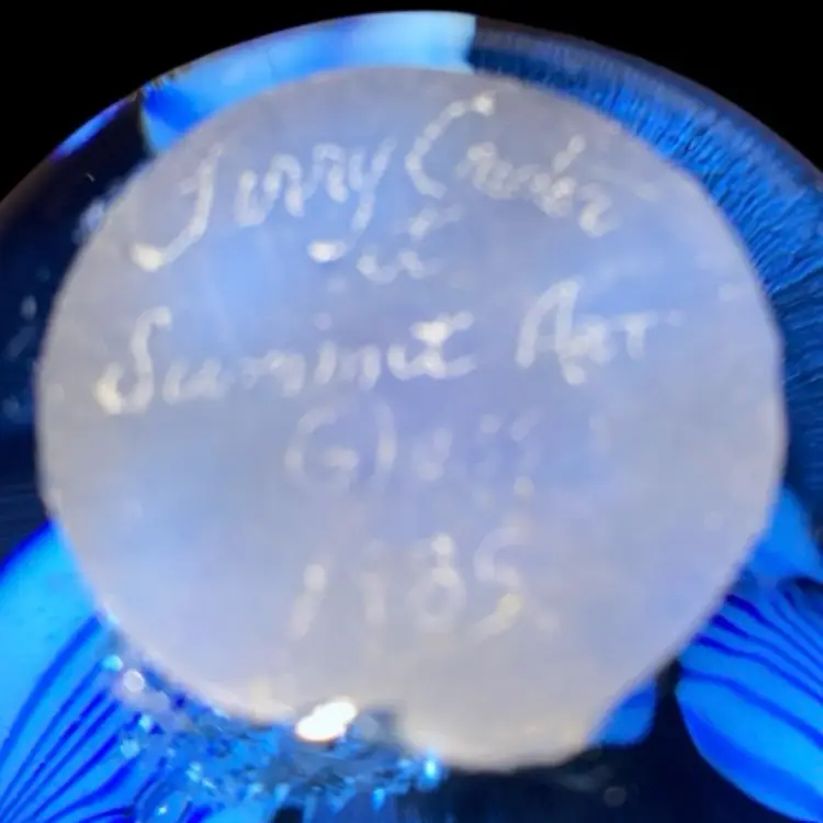#34- Vintage 1985 RARE Signed Terry Crider At Summit  Art Glass Paperweight - Pinks  3" AS-IS