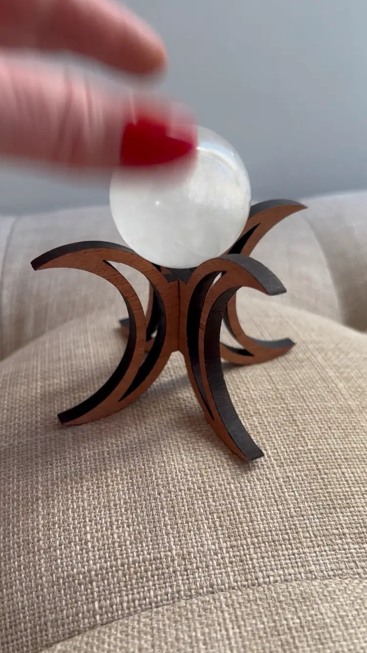 Crescent Moon Wooden Crystal Sphere Stand