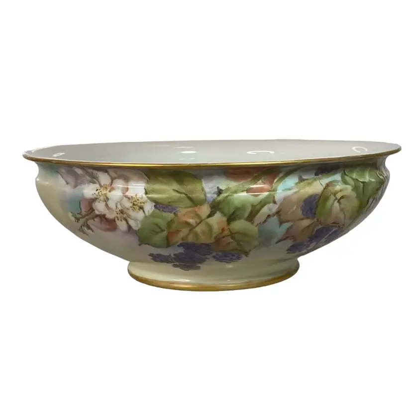 001. Theodore Haviland Limoges France Hand Painted Flowers & Grapes Bowl 10”