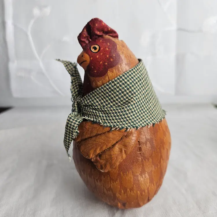 Folk Art Leather Chicken Bean Bag Figurine 5" tall Farmhouse Decor