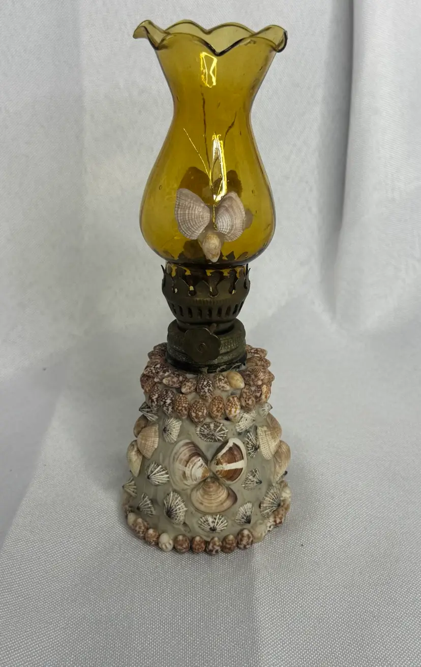 Vintage Seashell Decorated Oil Lamp